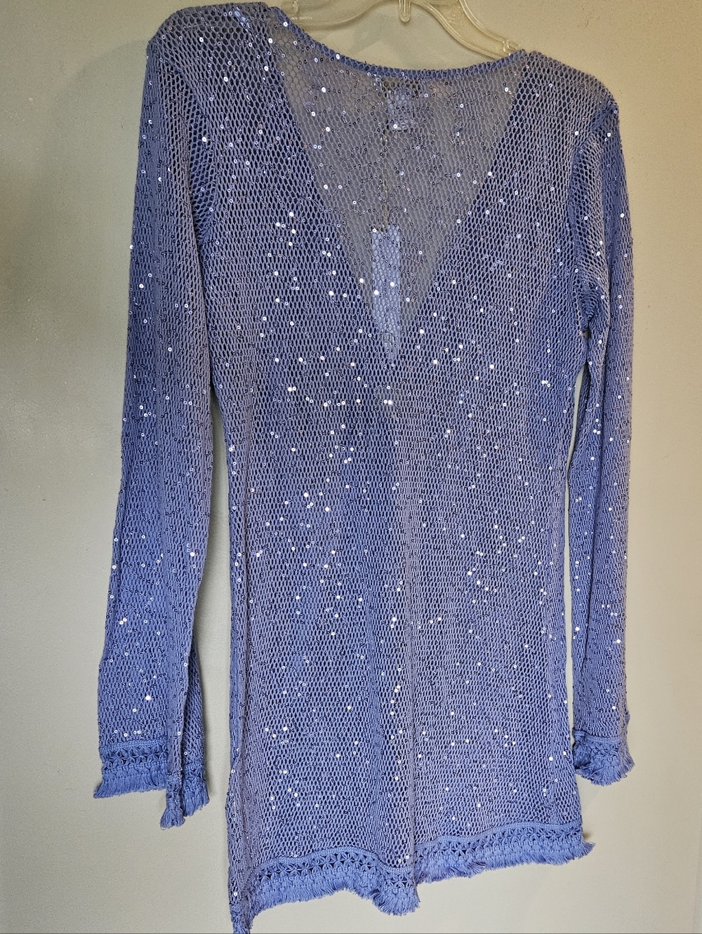 NEW! HOUSE OF HARLOW 1969 Cotton Crochet Sequin Lilac Swimsuit Cover Up Small. - Picture 5 of 8